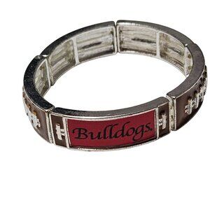 Bulldogs Stretch Bracelet Silver Red Metal Adjustable Engraved Design Sports Fan